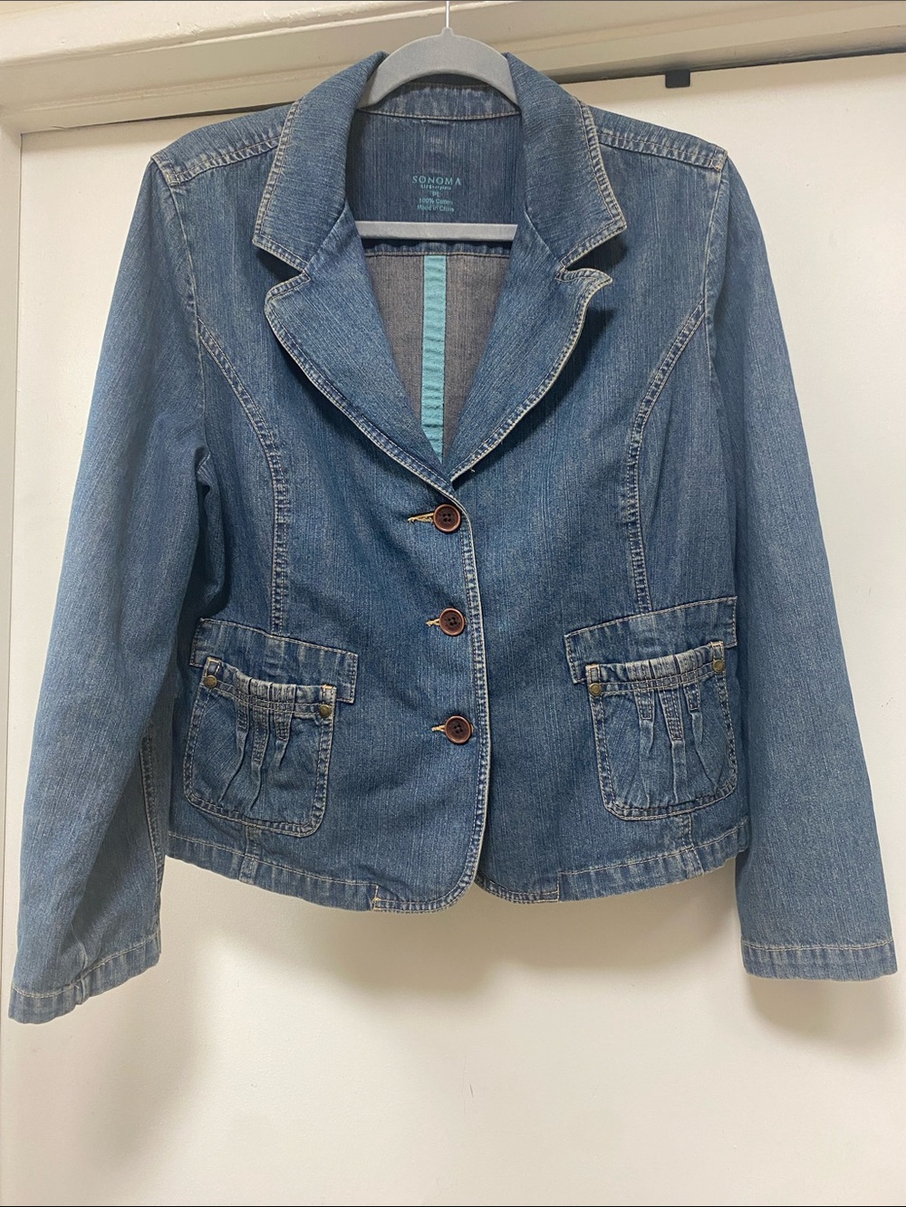 Sonoma Women's Medium Blue Denim Button-Front Blazer